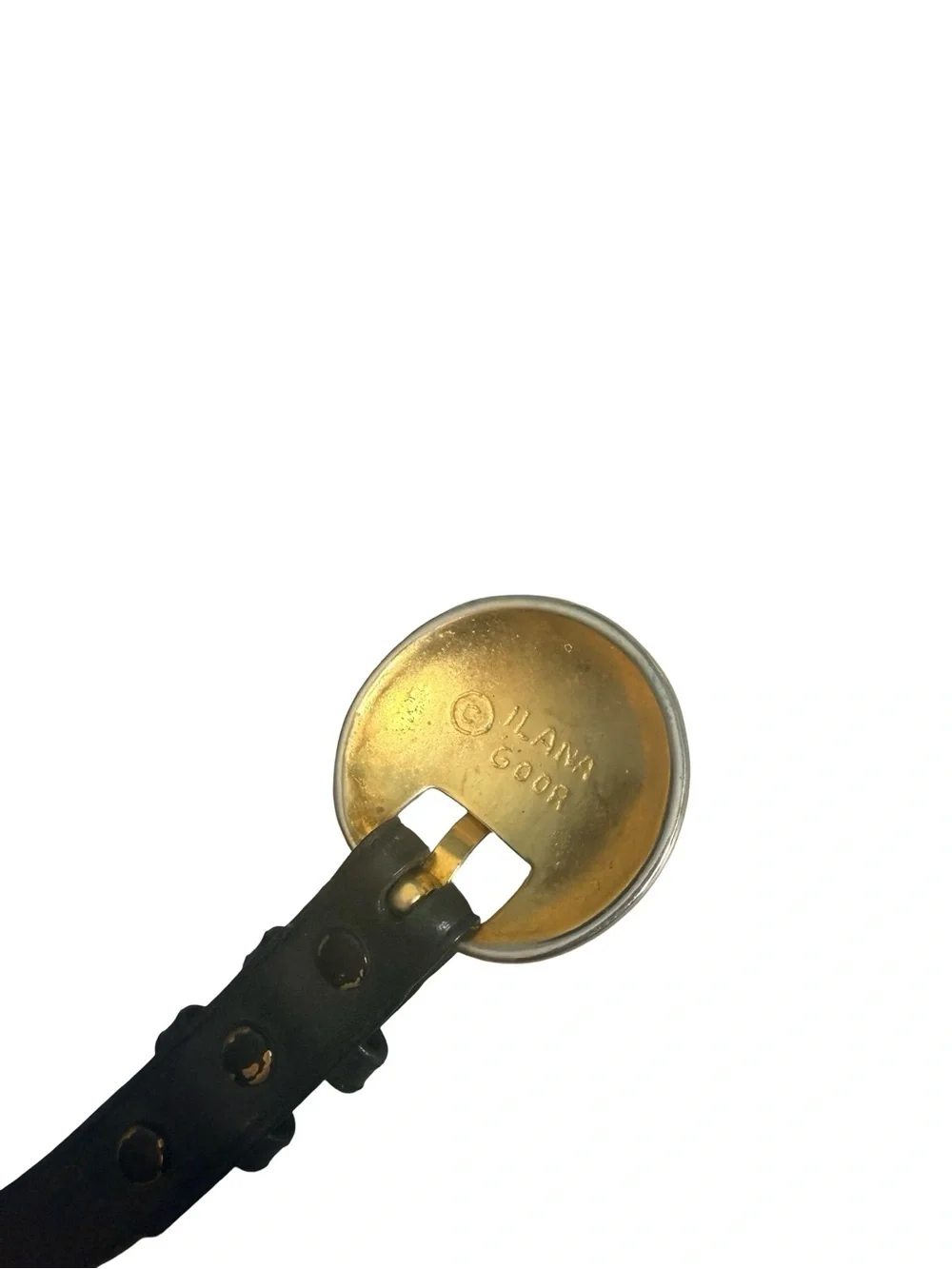 Ilana goor vintage Small women Black Leather Belt with Gold Orb Pendant